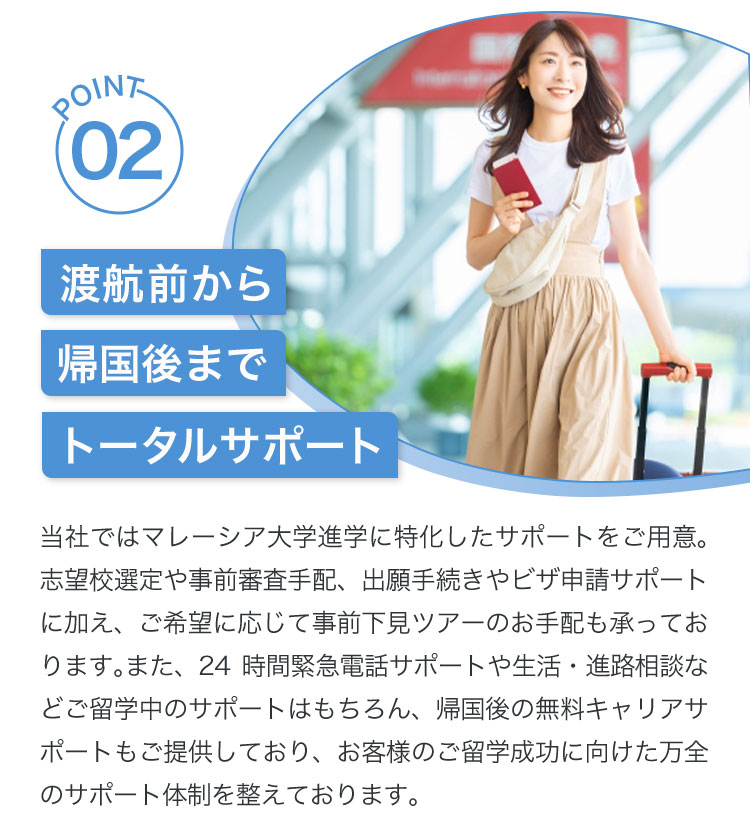 2.渡航前から帰国後までトータルサポート