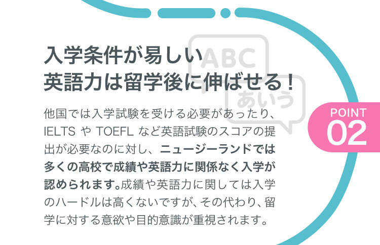 2.留学条件が易しい。英語力は留学後に伸ばせる