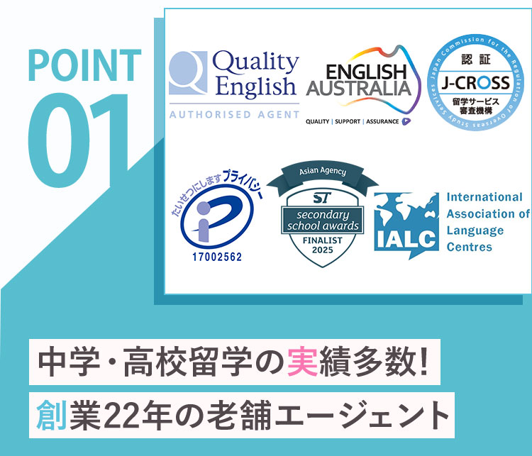 1.中学・高校留学の実績多数！創業22年の老舗エージェント